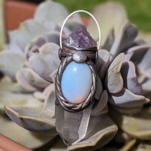 Lemurian Seed Quartz, Opal, & Amethyst Pendant